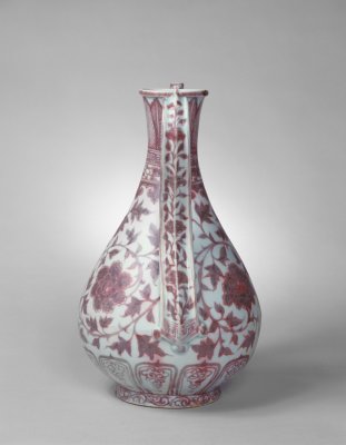 图片[4]-Underglaze red vase with peony pattern-China Archive